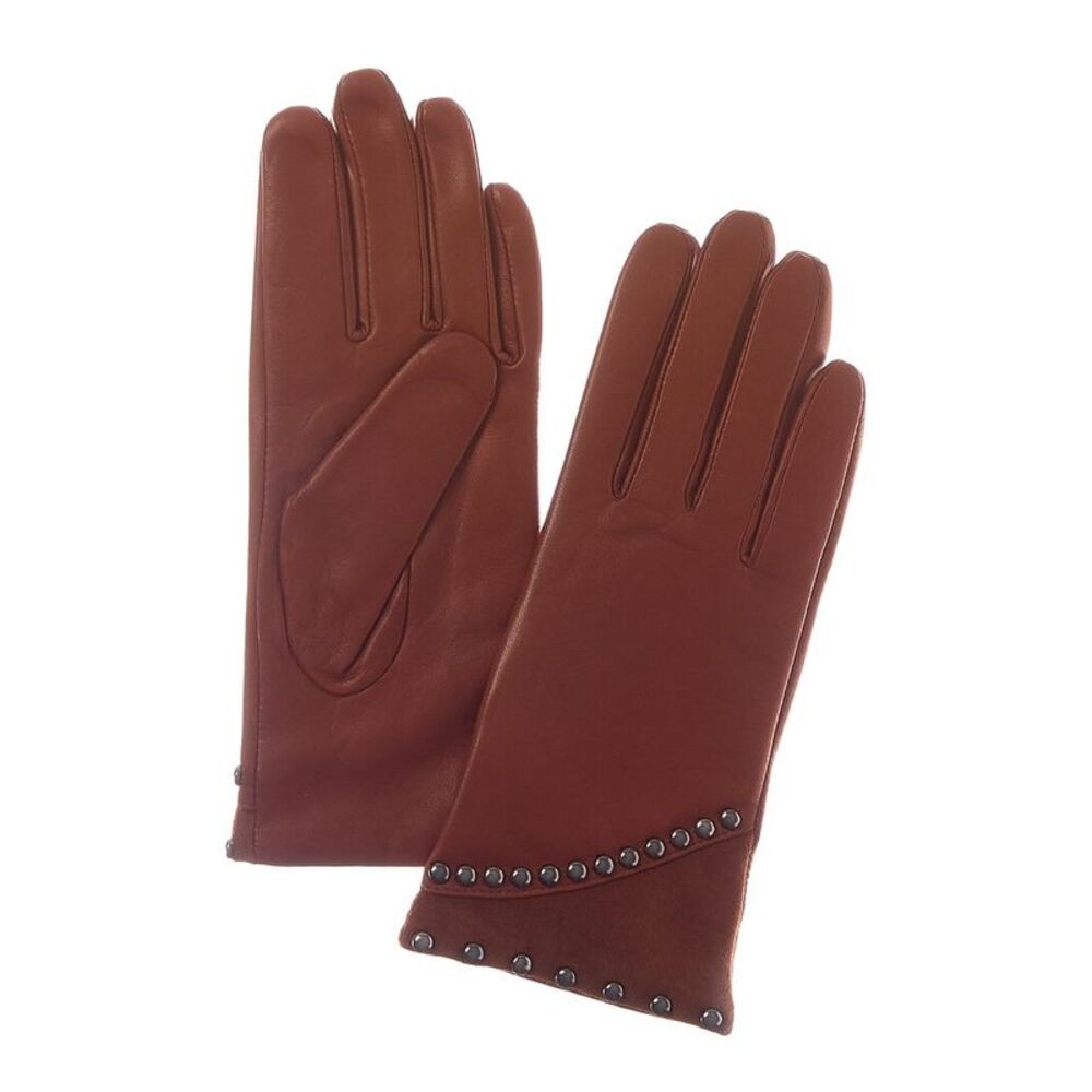 Sofiacashmere Classic Cashmere-Lined Nappa Leather Gloves, Brown